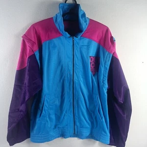  80s Track Jacket Men's Large Blue Pink Oversized  World Campus - Picture 1 of 12