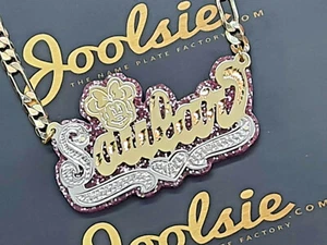 COLLAR PERSONALIZADO CHAPADO EN ORO 14K CADENA DE PLACA DE NOMBRE DE BRILLO CUALQUIER NOMBRE/COLOR - Imagen 1 de 7
