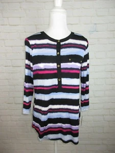 Ellen Tracy women's size Small Blue Purple Striped Pop Over 1/2 Button Shirt - Picture 1 of 6
