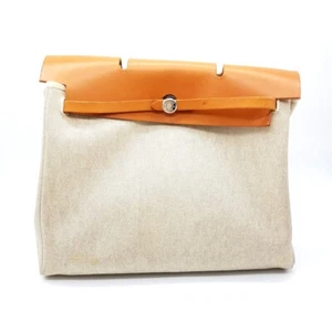 HERMES 2WAY Hand Bag HerbagMM Shoulder Bag Toile Officier/Leather Brown/Natural - Bild 1 von 12