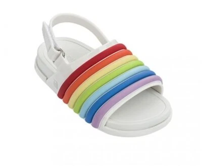 Mini Beach Slide Sandal White Colorful Rainbow. PVC Sandal - Image 1 of 4