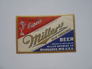 Vintage Irtp Miller Old Original12oz 4.8% Alc. Beer Label- Milwaukee, Wi -Mint