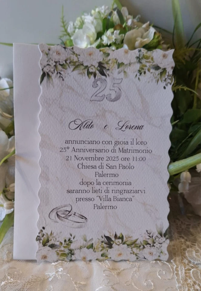 INVITO NOZZE D'ARGENTO CON BUSTA E STAMPA INCLUSA - Immagine 1 di 1