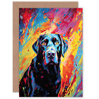 Black Labrador Retriever Dog Pet Portrait Vibrant Colourful Blank Greeting Card