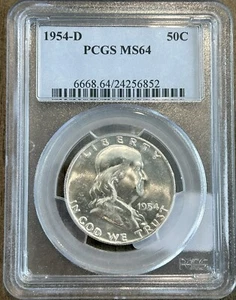 1954 D MS64 Franklin Half Dollar PCGS GC241 schöne Münze! - Bild 1 von 2