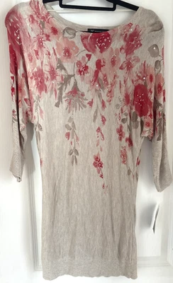 Vestido túnica novo com etiquetas Inc. International Concepts floral rosa bronzeado manga 3/4 tamanho M - Imagem 1 de 4