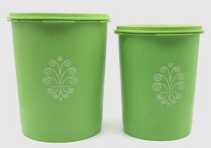 Set of 2 Tupperware Storage/Food Canisters - GREEN - w/ Lids - #809-13 & #811-13 - Picture 1 of 5