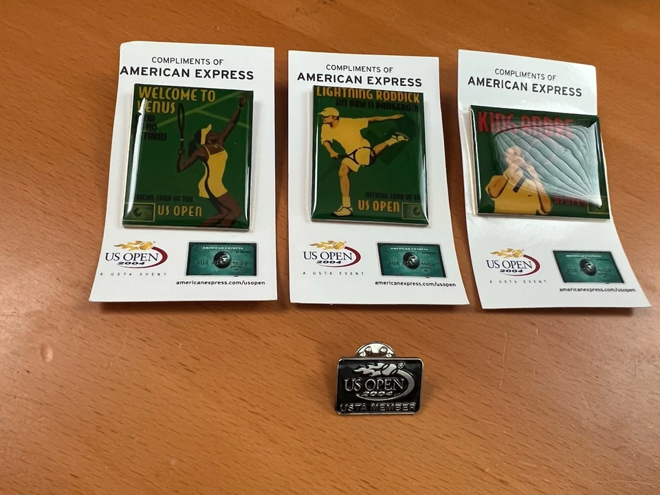 Andy Roddick Agassi Venus 2004 US Open Tennis Pin AMEX Set Of 3 Rare Plus 1 - Image 1 of 4