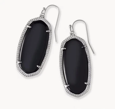 Pendientes colgantes Kendra Scott Elle tono plata negro vidrio opaco NUEVOS NUEVOS CON ETIQUETAS Foto 1 de 4