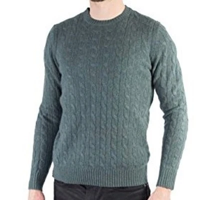 Allen Solly Mens Green Cable Knit 100% 2 Ply Cashmere Sweater Size Medium - Image 1 of 4