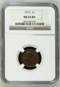 1915 Small Cents Lincoln, Wheat Ears Reverse NGC MS-63 BN - Picture 1 of 2