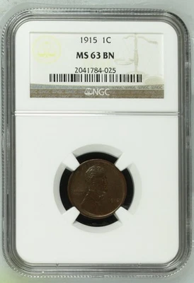 1915 Small Cents Lincoln, Wheat Ears Reverse NGC MS-63 BN - Image 1 of 2