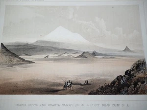 Antq Lithograph U.S.P.R.R. Exp Survey, "Shasta Butte & Shasta Valley From a... - Picture 1 of 1