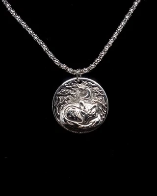 Fox In Winter Woods Under A Crescent Moon Pendant Necklace 24" New Fall 2025  - Image 1 of 4