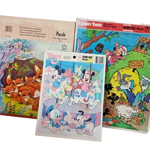 Vintage 1980er Rahmen-Tablett Puzzle Lot Disney Babys Looney Tunes Füchse USA 3er Set - Bild 1 von 8