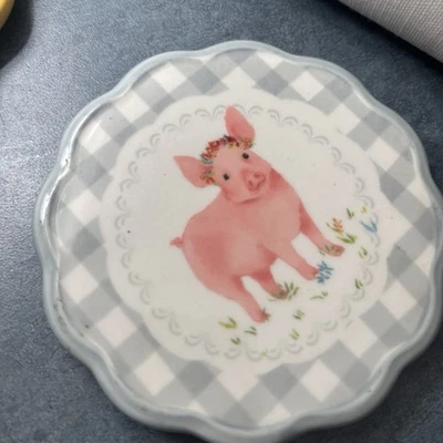 Posavasos de guinga mujer pionera vaca cerdo sombrero vaquero botas conjunto de 4 gres Foto 1 de 4