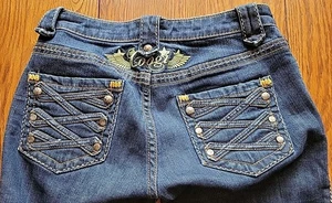 Jeans Coogi para mujer 1/2 lavado oscuro rectos negros dorados bordados Y2K LEER  - Imagen 1 de 24