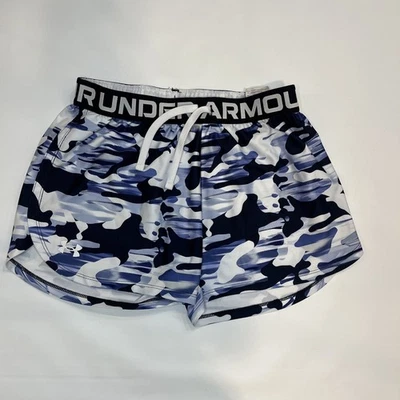 UA Under Armour Girl's Youth L YLG Shorts Purple Camo Print Logo - Image 1 of 4