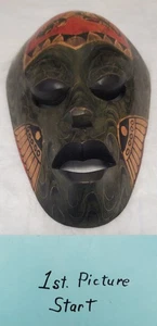 Vintage Hand Carved Painted Wood Indonesian Mask Tribal Folk Art Wall Decor - Picture 1 of 6