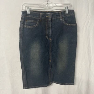 LAUNDRY blue dark wash zip fly cotton blend denim jean skirt 6 - Picture 1 of 11