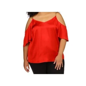 Michael Michael Kors Plus Size Cold-Shoulder Chain Strap Top - Crimson 2X NWT - Picture 1 of 1