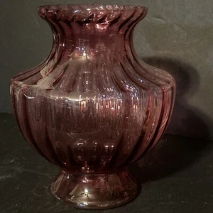 Large Foyer Size Pilgrim Ribbed Glass Cranberry Vase 12 1/2 tall 10” Diameter - Picture 1 of 8