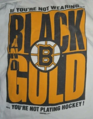 Camiseta Starter 1991 BOSTON BRUINS SI NO ESTÁS USANDO... NEGRA Y DORADA (XL) Foto 1 de 4