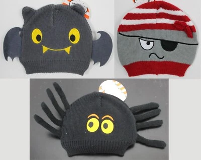 JUEGO DE 3 SOMBREROS DE PUNTO HALLOWEEN 0-6M Bebé Niño Lindo Pirata Murciélago Araña Infantil Disfraz Foto 1 de 4