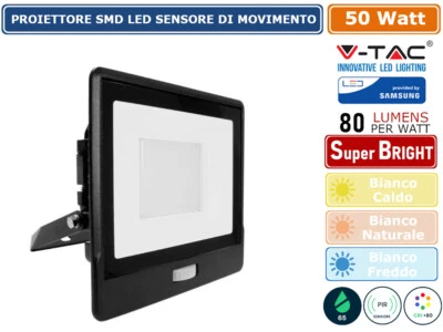 V-TAC VT-158S FARO SMD LED SAMSUNG 50W SENSORE DI MOVIMENTO E CREPUSCOLARE IP65 - Immagine 1 di 4