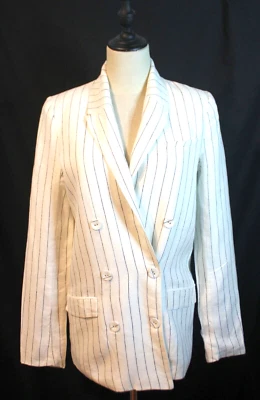 Camilla and Marc Size 6 8 10 White Black Striped Linen Nantucket Workwear Blazer - Image 1 of 4