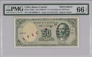 1960-61 Chile Specimen of 5 Centesimos on 50 Pesos PMG 66EPQ - Picture 1 of 2