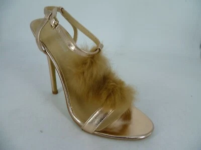 Red Kiss Tia Fluffy Rose Gold Heeled Sandals UK 6 EU 39 LN51 23 - Image 1 of 4