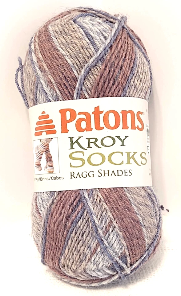Patons Kroy Socks Yarn Adrift 75 Wool 25 Nylon 1.75oz 166yd Blue Gray Rust Lot 2