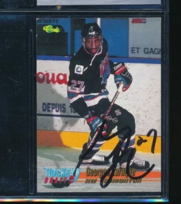 1995 Classic Draft #28 Georges Laraque Edmonton Signed Autograph (HR58) SWSW6 - Image 1 of 2