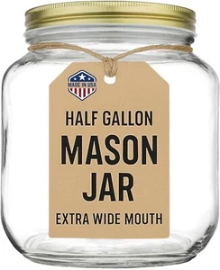 Halbe Gallone Glas Einmachglas Große Öffnung mit luftdichtem Metalldeckel - Made in USA - Bild 1 von 12