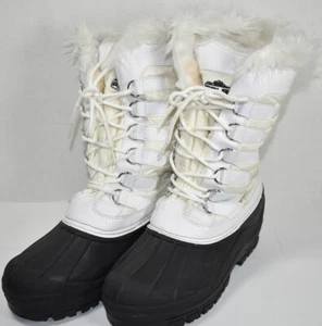 Womens POLAR WHITE QUILTED FAUX FUR DUCK Lace-Up WINTER SNOW BOOTS Sz 41 US 10 - Picture 1 of 8