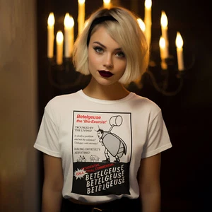 Beetlejuice Movie T Shirt Horror Halloween Retro Vintage Womens Ladies Advert - Picture 1 of 7