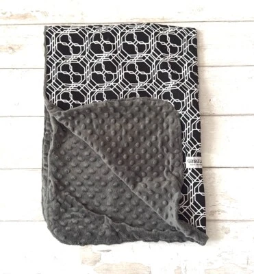 Minky Baby Blanket Carseat Canopy Baby Car Cover Black Whote Gray 48x36in - Image 1 of 2