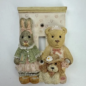 Friends Forever 1996 Porcelain Light Switch Plate Bear Ribbit Dog - Picture 1 of 2