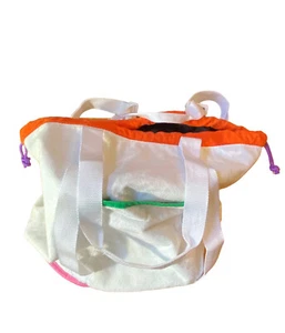 Shade Target Brand White Terry Cloth Drawstring Tote Orange Pink Green Handle - Picture 1 of 6