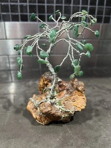 Gemstone / Wire Bonsai Tree - Emerald Jade?Crystal Feng Shui Tree 5.5” - Picture 1 of 13