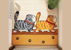 Cute Door Mat, Cat Entryway Doormat, Non Slip PVC Doormat, Easy Crop to Fit - Picture 1 of 8