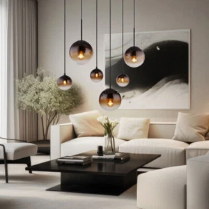 Hängeleuchte Hängelampe Pendelleuchte Glas rauchfarben 6 Flammig Wohnzimmerlampe - Bild 1 von 9