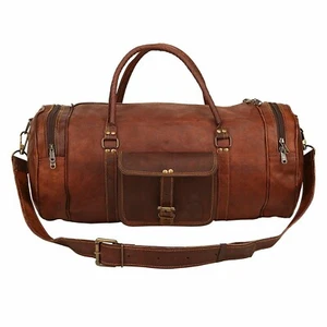 Bolso de Cuero Redondo Equipaje de Viaje Gimnasio Lona De Colección Genuina Lona Para Hombre 24"" - Imagen 1 de 4