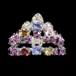 925 Sterling Silver Ring Round Tanzanite Garnet Sapphire Tourmaline Jewelry Sz 8 - Picture 1 of 13