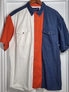 Wrangler Western Hemd Herren L Knopfleiste Denim Colorblock Mehrfarbig Kurzarm - Bild 1 von 10