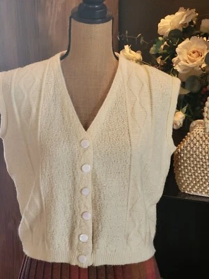 Chaleco Grande Tejido Marfil Argyle Acrílico (Orlon) Años 60 Foto 1 de 4