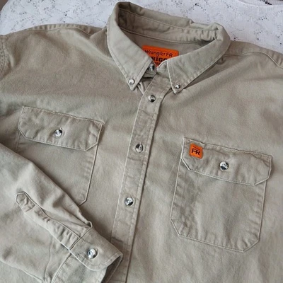 Wrangler FR Riggs Workwear Shirt Men’s XXL Reg Khaki Long Sleeve Button Up HRC2 - Image 1 of 4