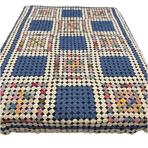 Vintage 1940er YO YO QUILT Handarbeit 88"x72" Tagesdecke Decke makellos - Bild 1 von 7