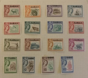 Commonwealth Británica Malasia Estados SABAH 1964 QEII Juego Fino Como Nuevo Bisagras - Imagen 1 de 1